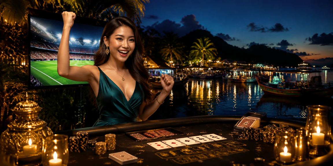 Festive lottery and gaming atmosphere on the 8400 platform, inspired by the Langkawi, Malaysia theme